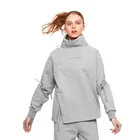 Women's High Neckline Pullover Sweatshirt Sports Loose Fit Gray Hoodie With Side Slits