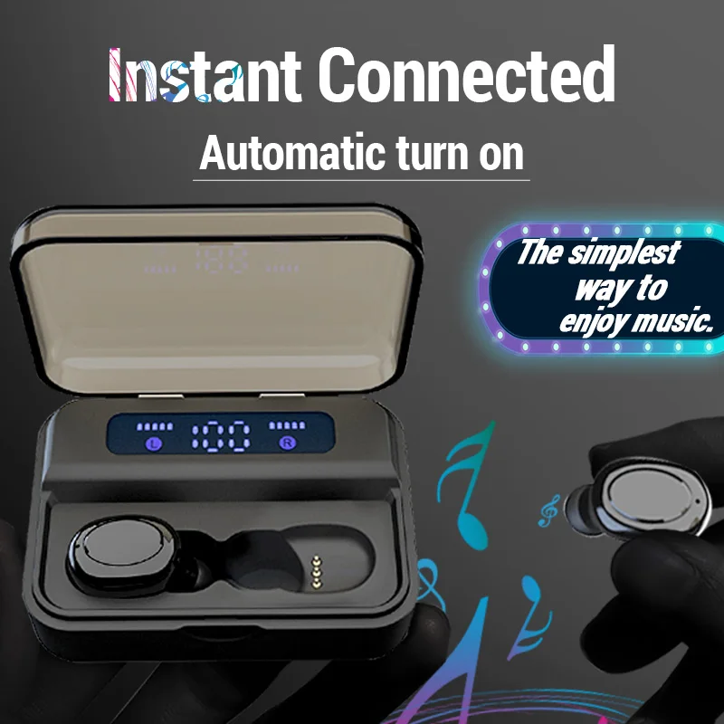 S590 TWS Bluetooth 5.0 Mini Wireless Headphones Stereo Earbuds Touch Control with Led Digital Display Binaural Music for Sport - ANKUX.COM