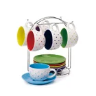 Small Espresso Stoneware Mug Tea White Cup&Saucers, 12Pcs Ceramic Porcelain Coffee Cup And Saucer Set with logo