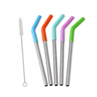 Set of 4 pcs BPA free portable 304 bar stainless steel drinking silicone straw with brush for 20oz tumbler reusable