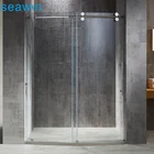 Stainless steel frameless curved tempered glass round sliding shower room door