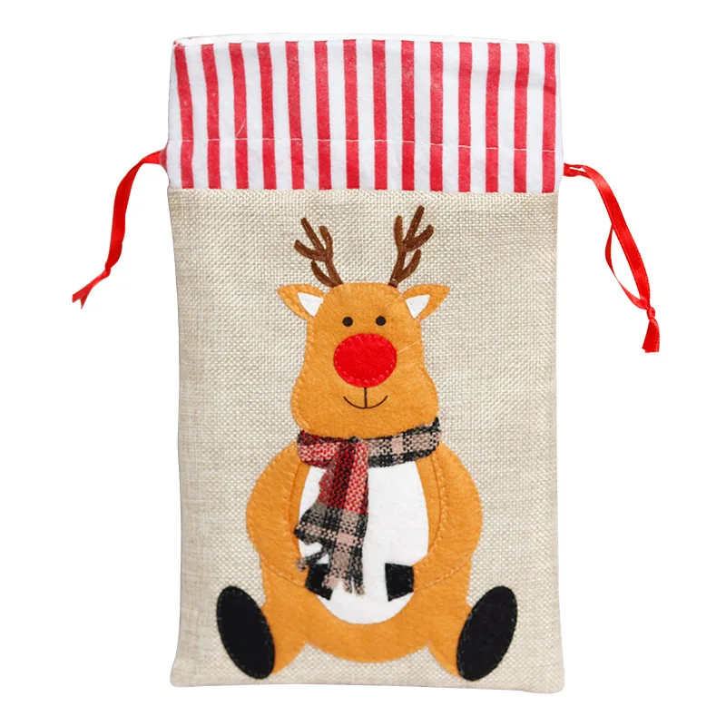 candy bag 3pcs set drawstring snowman reindeer canvas santa sack