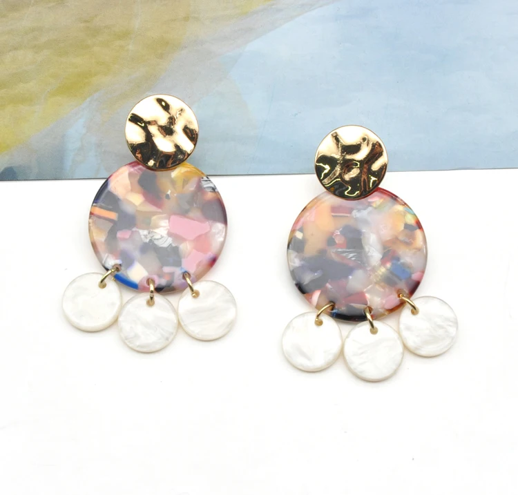 2021 AW collection round rainbow acetate acrylic stud dangle charm earrings