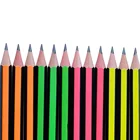 2019 China Factory High Quality Neon Color Red Basswood HB Standard Wooden Pencil with Strips Pencil with Dipped End