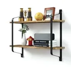 Double-deck wooden antique floating bookshelves, wall-mounted industrial wall-mounted kitchen, kitchen bedroom Shelf