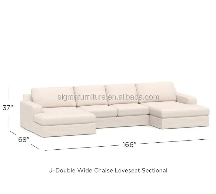 living room furniture home furniture Square Arm Slipcovered U-Shaped Double Chaise sofas Sectionals
