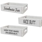 farmhouse rustic new design rectangle customize toilet set wood serving trays for bathroom decoration