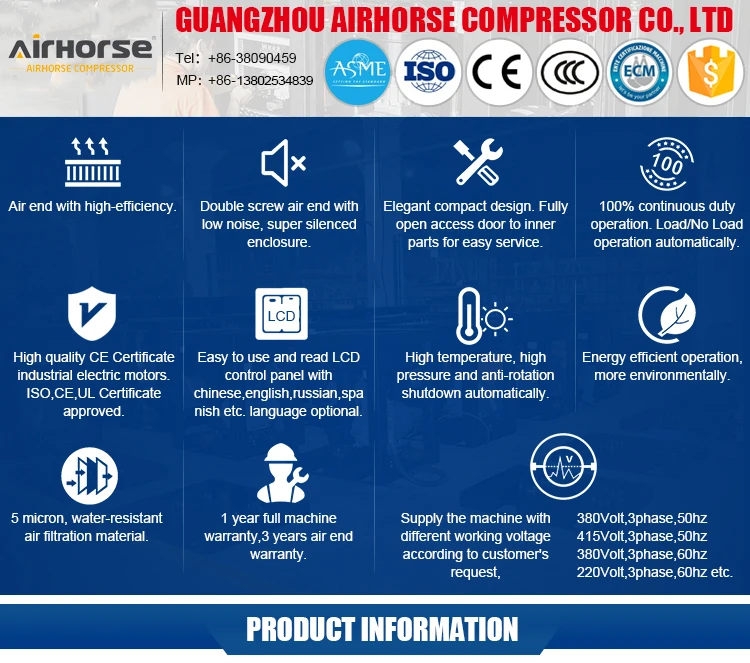 airhorse 7hp 10hp 15hp 20hp stationary compressor with tank and