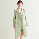 New Design Winter Ladies Belt wool jacket green Women Trench Coat Female Wool Coat