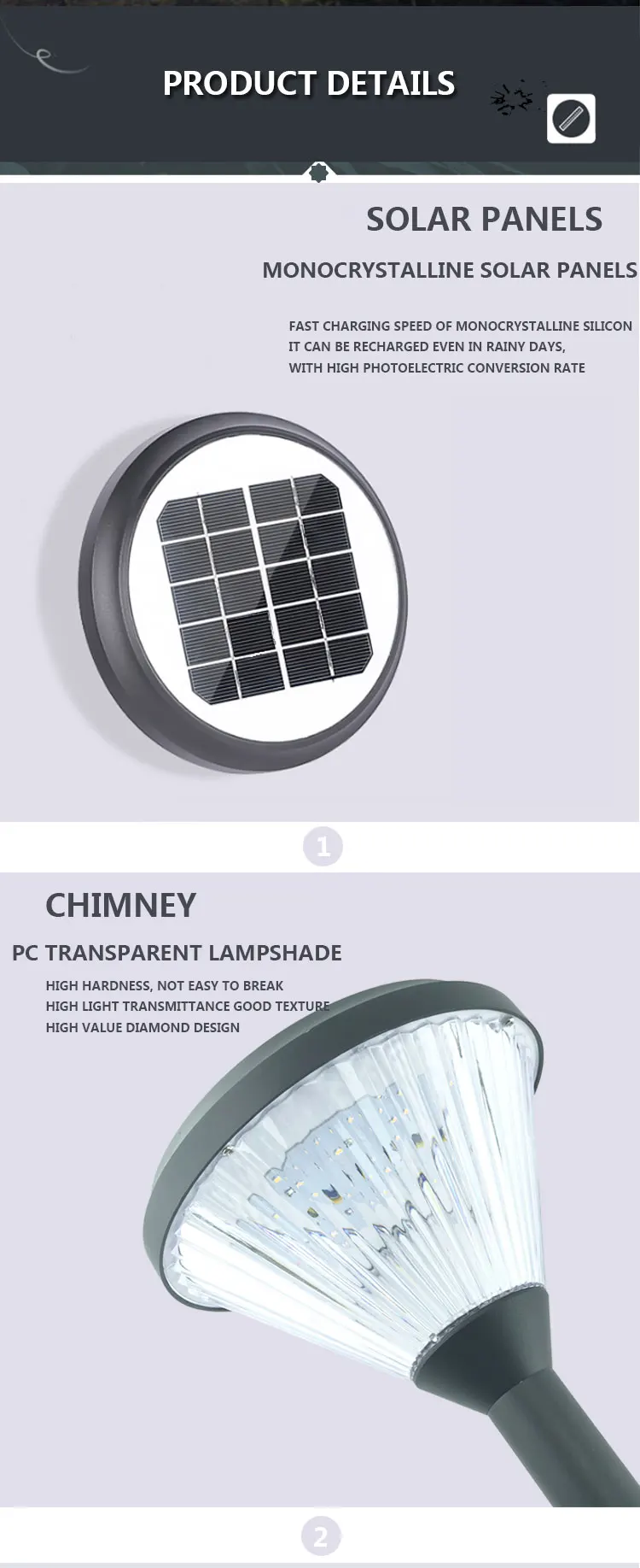 Outdoor waterproof LED solar garden light sidewalk landscape lawn light