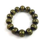 Fashion couple bracelet natural crystal sand blasting font Buddha beads black agate prayer beads bracelet