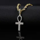 New Cubic Zirconia Copper Cross Pendant Necklace Key Pendant Necklace Men Women HipHop Jewelry Set Custom