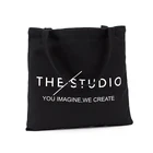 Customized logo printing promotional eco friendly reusable black shopping canvas cotton tote bag