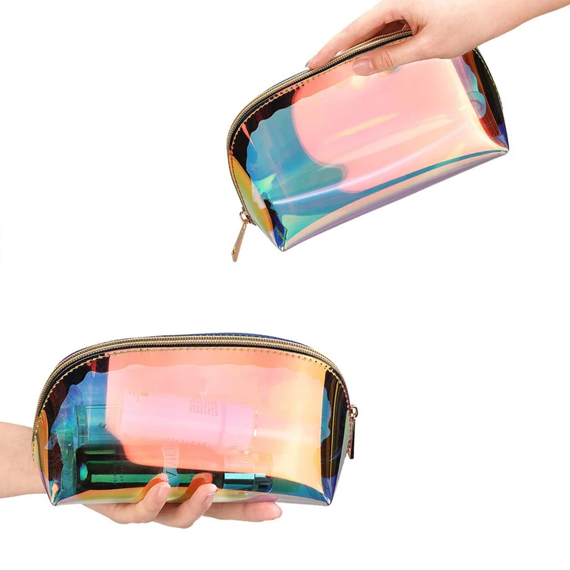 Laser Holographic Makeup Bag Rainbow Transparent Travel Toiletry Bags