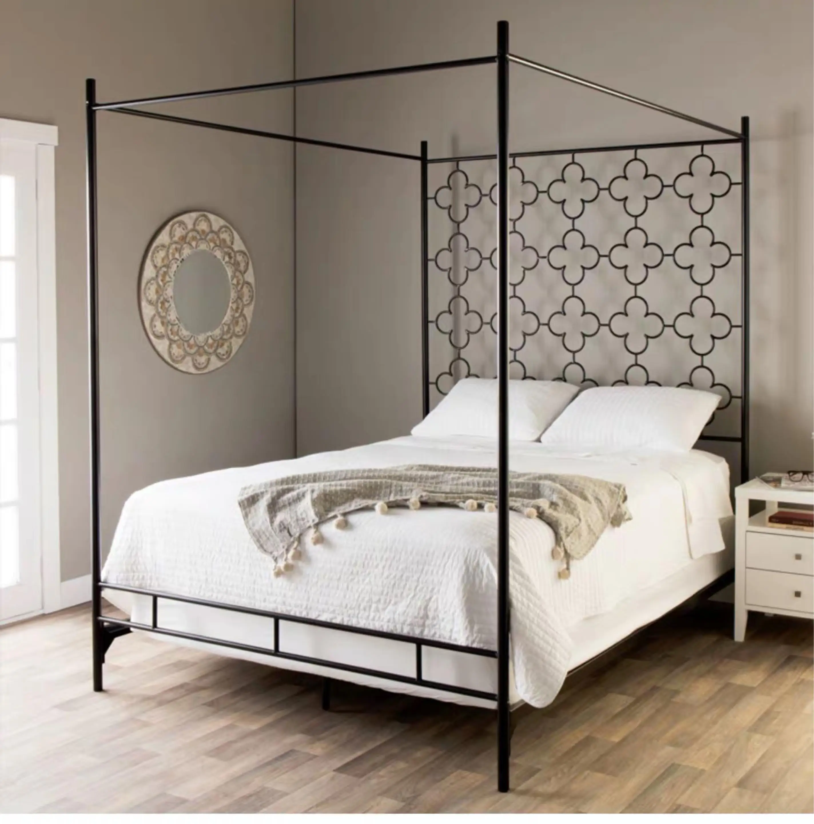 can hang mosquito netting black and white Metal Single or double High frame Iron Bed