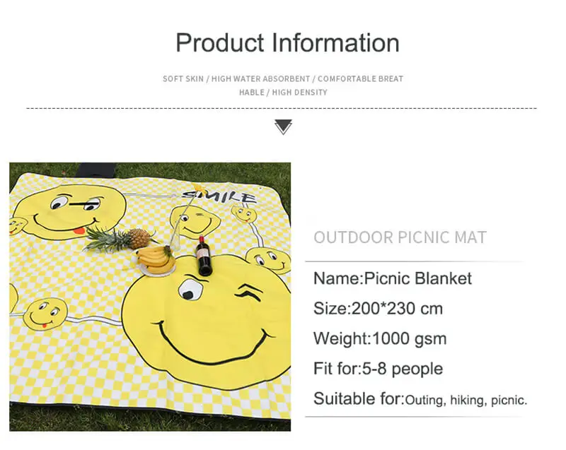 i@home New smiley large mat outdoor foldable waterproof picnic blanket