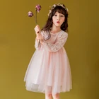 Korean version spring and autumn high quality simple white princess party lace girl dress