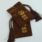 Custom printed logo flannel velvet gift pouch bag with tassel