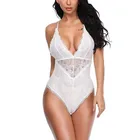 Women One Piece Lingerie Deep V Lace Bodysuit Mini Babydoll