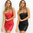 KEYIDI Custom Sexy Strapless Red Black leather Backless Female Women Mini Dress