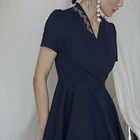 High-end sexy beautiful loose dark blue cotton dress