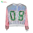 YIZHIQIU ladies fashion clothes sequin bomber jacket for women
