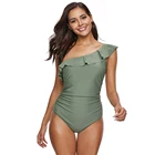 factory Women's One Shoulder Swimsuit Swim Top Asymmetric Ruffle Tankini Top Tummy Control Swimwear