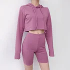 Hoodie Women's Hoodies Wholesale Women Sports 2 Pieces Crop Top Hoodie Shorts Set