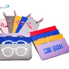 Colorful soft felt slim cheap glasses case bag pouch with zipper custom logo