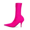 Sleek Pointed Toe Low Thin Heel Lycra Sock Woman Boot