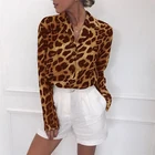 New loose women long sleeve blouse leopard print v neck shirt top