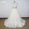 Champagne vintage all lace v neck wedding dress