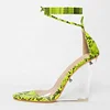 2019 Neon Snake Leather Clear Transparent Wedge Sandals For Women And Ladies