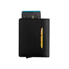 Genuine Leather with Aluminum Pop Up Card Holder Case RFID Blocking Slim leather Wallet