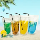 Customized Standing Up Juice Drink Pouch With Straw, Gravure Printing Plastic Beverage Packing Bag