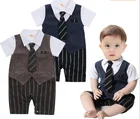 Children's Summer Short Sleeve Baby One Piece Striped Gentleman's Baby Clothes Boy Climbing Outfit