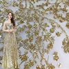 Luxury evening gown sequin embroidery gold tulle lace fabric