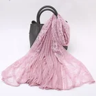 Wholesale Beautiful Solid Color Hijab Arab Style Bubble Lace Flower Stripe Polyester Hijab Scarf With Pearl