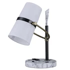20" Antique Brushed Brass and Satin Black Aluminum Table Lamp,2-outlets, dual USB port