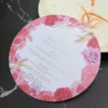 Personalized Pink Floral Silver and White Round Wedding Menu Cards