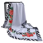 Hot sale 100*100cm large square twill print polyester silk scarf fashion ladies shawl