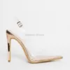 New Fashion Slingback Pointed Toe rose gold nude patent Wedding pumps sandals Women's Transparent Stiletto heels Court Shoes
