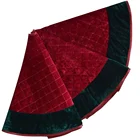 Red Decoration Red Velvet Diamond Quilted Embroidery Christmas Tree Skirt With Green Border Decoration