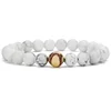 Handmade Round Matte White Howlite Beaded Bracelets With Baseball Charm Stretch 8mm Gemstone Bracelet For Women Or Men