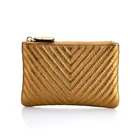 Hot sale high quality gold genuine leather keychain women coin purse pouch