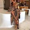 2019 New Style Fashion Elegant womans dress Sexy Boat Neck Glitter Deep V Neck Print Casual Dresses Formal maxi dresses women