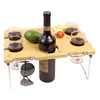 Bamboo new design Portable Foldable Wine and Snack Table glass cup holder for Picnic outdoor Useful