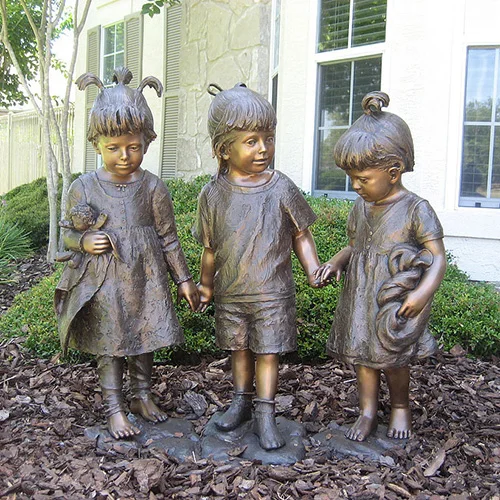 Garden Decoration Antique Bronze Children Boy And Girl Statue For