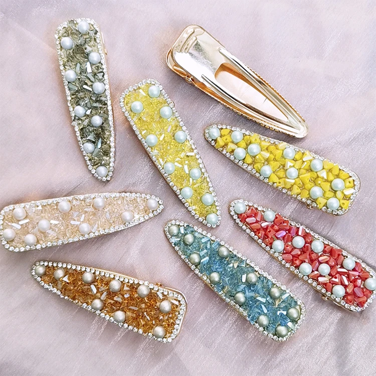 Full Pearl Crystal Barrettes Duckbill Clip Set For Women Ladies