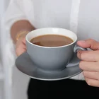 Eco friendly simple custom logo grey ceramic coffee tea cups and saucer